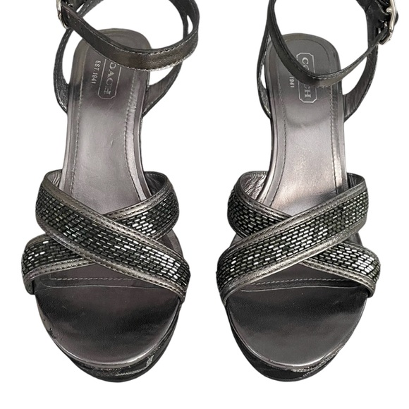 COACH Camelia Pewter & Black Ankle Strap Platform Wedge Sandals - Picture 4 of 9